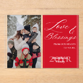 Elegant Script Custom Photo Name Red Holiday Card