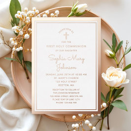 Elegant Script First Communion Rosa Dourado