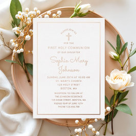 Elegant Script First Communion Rosa Dourado