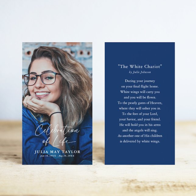 Elegant Script Photo Funeral Prayer Card (Criador carregado)