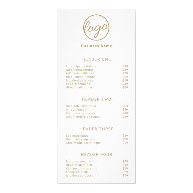 Elegant Simple Service Menu Logo Gold Price List (Frente)