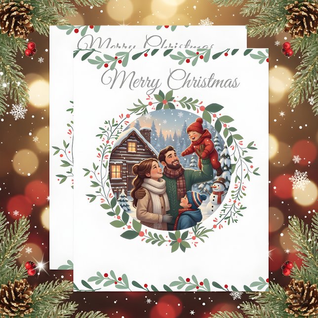 Elegant Snowy White Christmas Family Photo Card (Criador carregado)