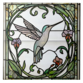 Elegant stain glass art nouveau hummingbird