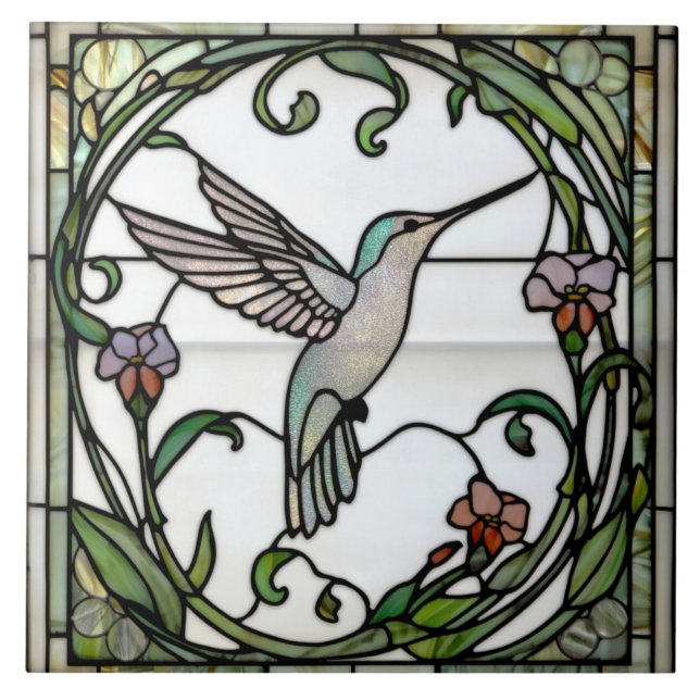 Elegant stain glass art nouveau hummingbird (Frente)