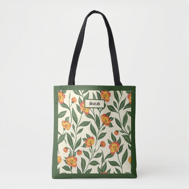 Elegant Stylish Cute Orange Botanical Floral Tote (Frente)