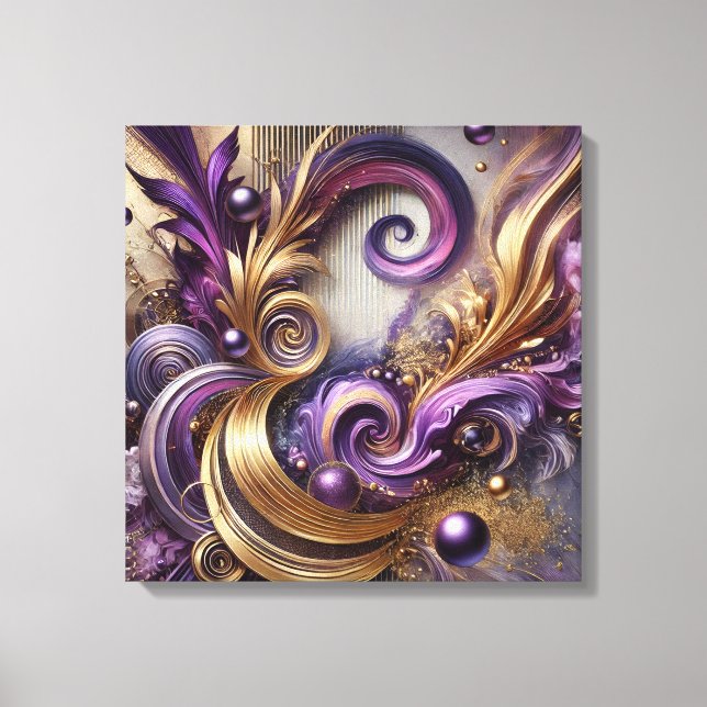 Elegant Swirls with Gold and Purple Canvas Art  (Frente)