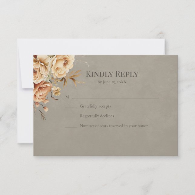 Elegant Taupe Floral Wedding RSVP (Frente)