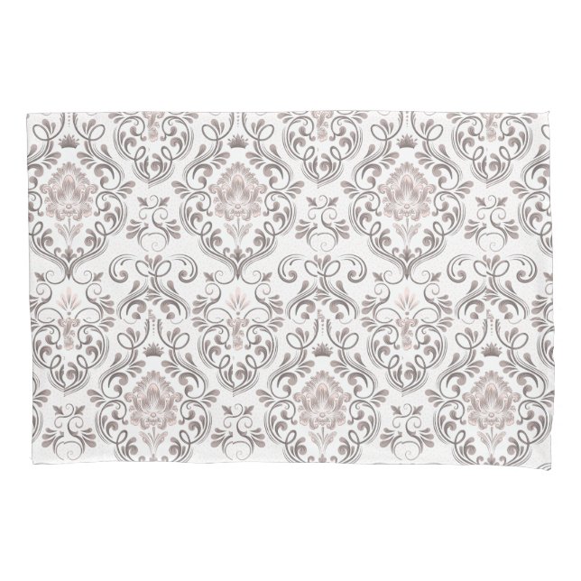 Elegant Taupe & Gray Damask Pillow Cases | Classic (Frente)