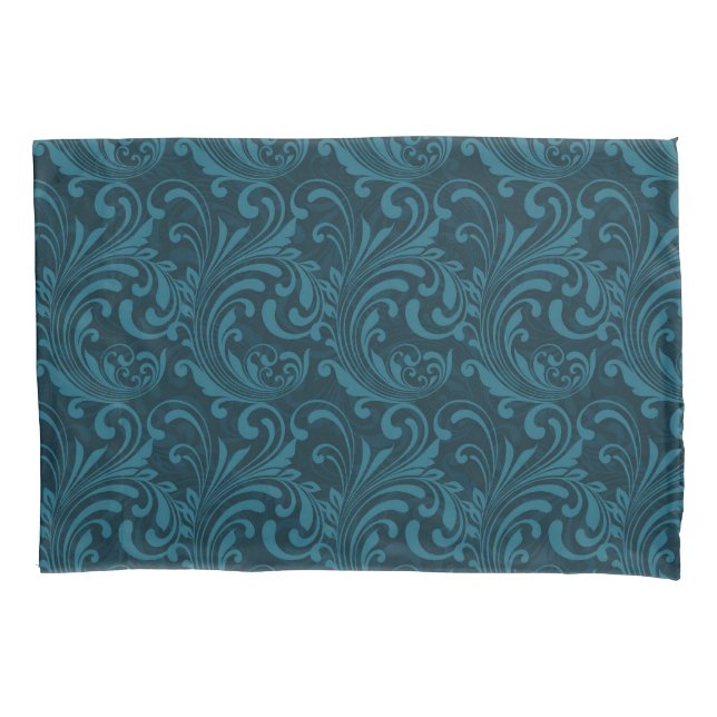Elegant Teal Blue Baroque Floral Pattern  (Frente)