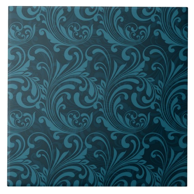 Elegant Teal Blue Baroque Floral Pattern  (Frente)