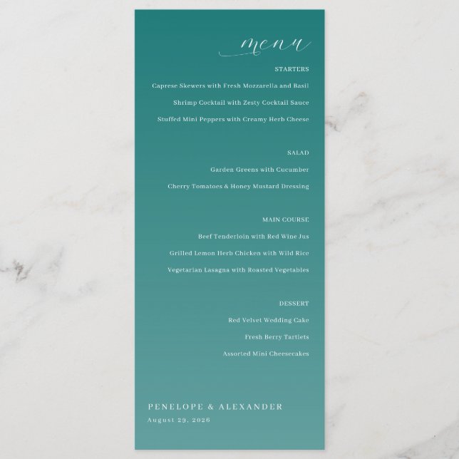 Elegant Teal Wedding Menu (Frente)