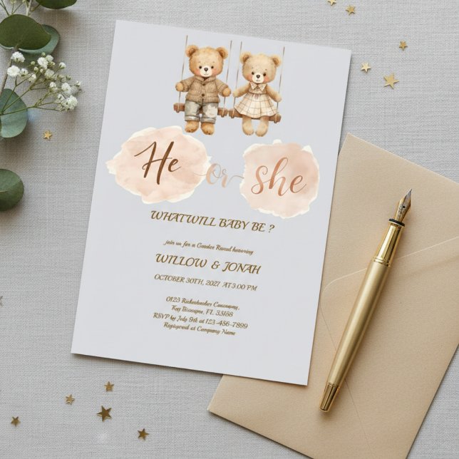 Elegant Teddy Bear "He or She" Gender Reveal  (Criador carregado)