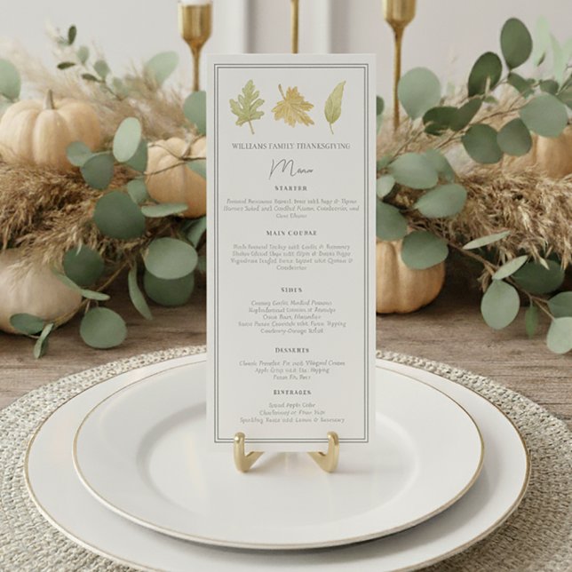 Elegant Thanksgiving Dinner Fall Leaves Menu (Criador carregado)