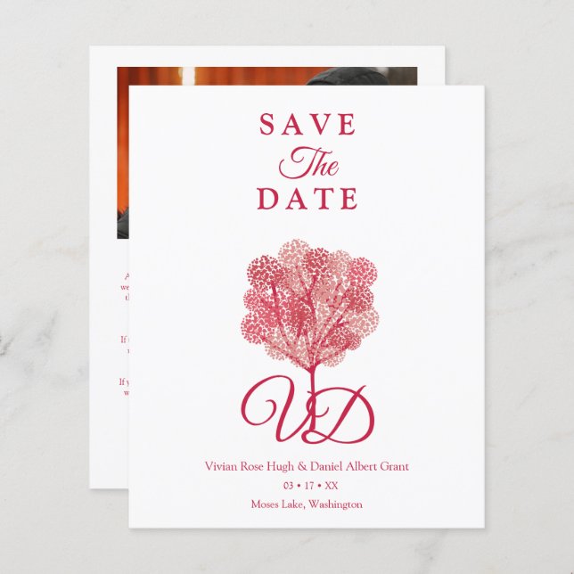 Elegant Tree Red Shades Photo Engaged Couple (Frente/Verso)