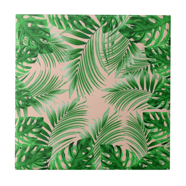 Elegant Tropical green palm leaves pattern pink ba (Frente)