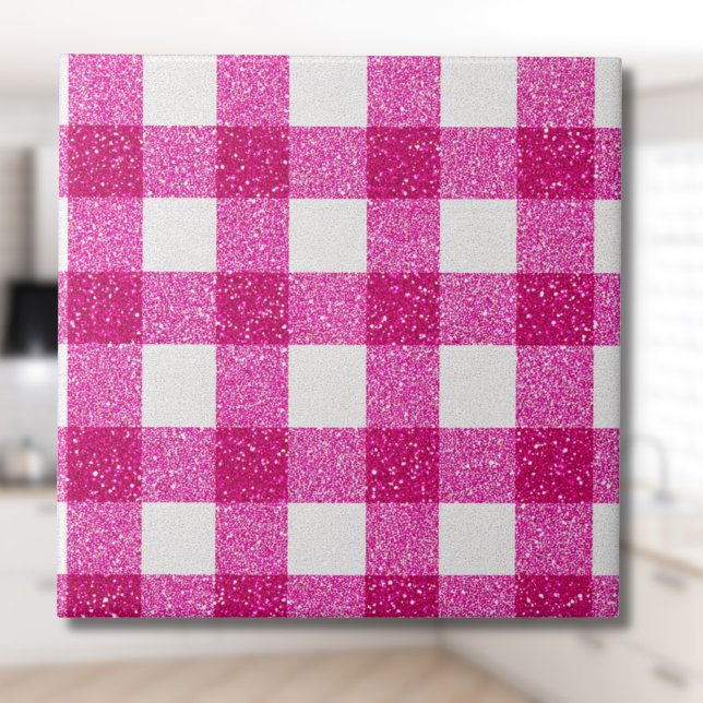 Elegant Valentine Pink Glitter Tartan on White (Criador carregado)