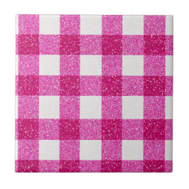 Elegant Valentine Pink Glitter Tartan on White