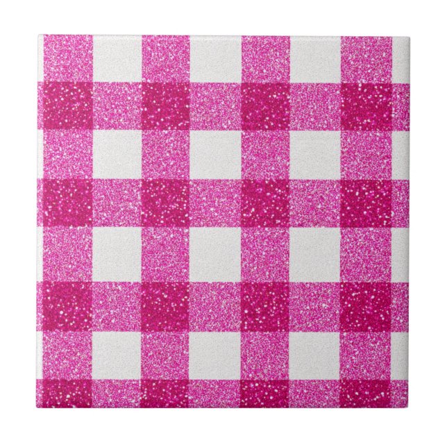 Elegant Valentine Pink Glitter Tartan on White (Frente)