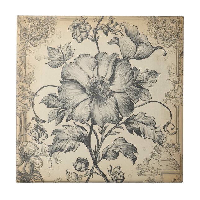 Elegant Vintage French Engraved Floral  Pattern (Frente)