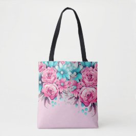 Elegant Vintage Inspired Pink & Teal Floral Tote