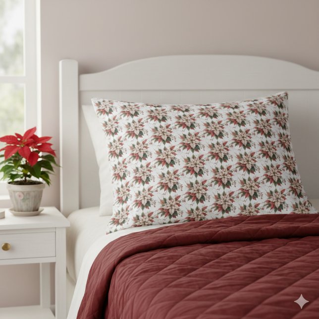 Elegant Vintage Poinsettia Winter  (elegant vintage poinsettia pillowcase. AI lifestyle mockup )