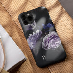 Elegant Violet Floral Rose Monogram<br><div class="desc">Add some luxury to your phone with this chic case featuring a cluster of lush florals in lavender purple and indigo blue on a dramatic black background. Personalize with your single initial at the lower left corner in classic ivory lettering.</div>
