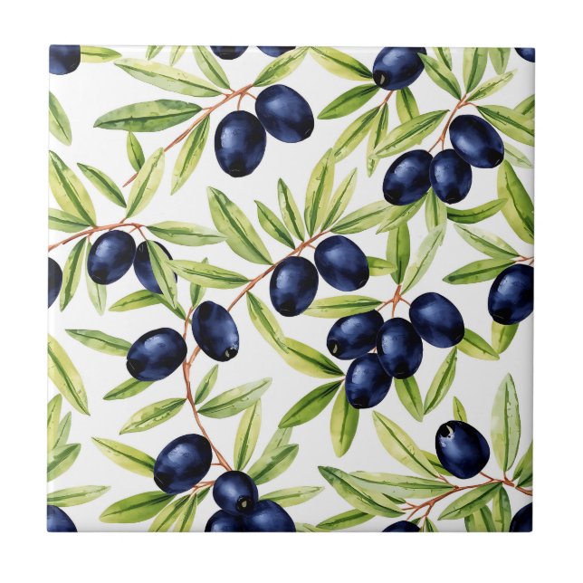 Elegant Watercolor Black Olives Seamless Pattern  (Frente)