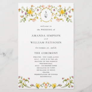 Elegant Watercolor Floral Wedeemony Program