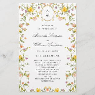 Elegant Watercolor Floral Wedeemony Program