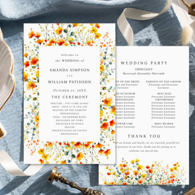 Elegant Watercolor Floral Wedeemony Program (Criador carregado)