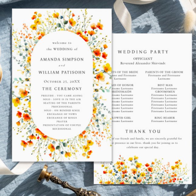 Elegant Watercolor Floral Wedeemony Program (Criador carregado)