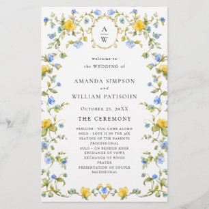 Elegant Watercolor Floral Wedeemony Program