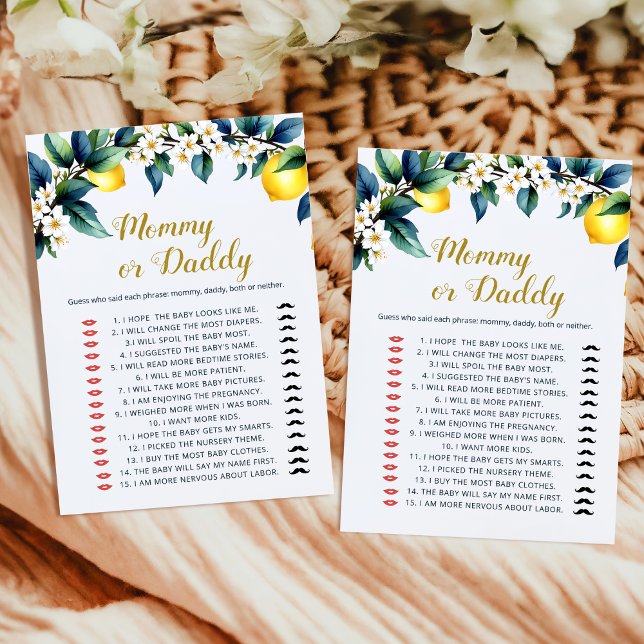 Elegant Watercolor Lemon Guess Who Mommy Daddy  (Criador carregado)