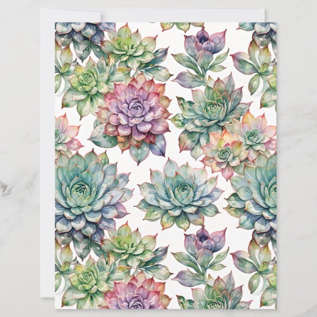 Elegant Watercolor Succulent Garden Paper (Frente)