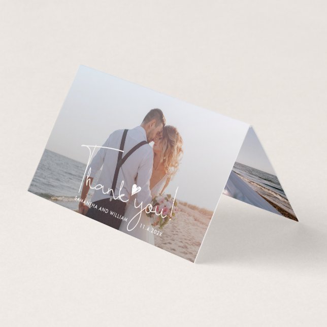 Elegant Wedding Day 2 Photos Thank You Card (Frente)