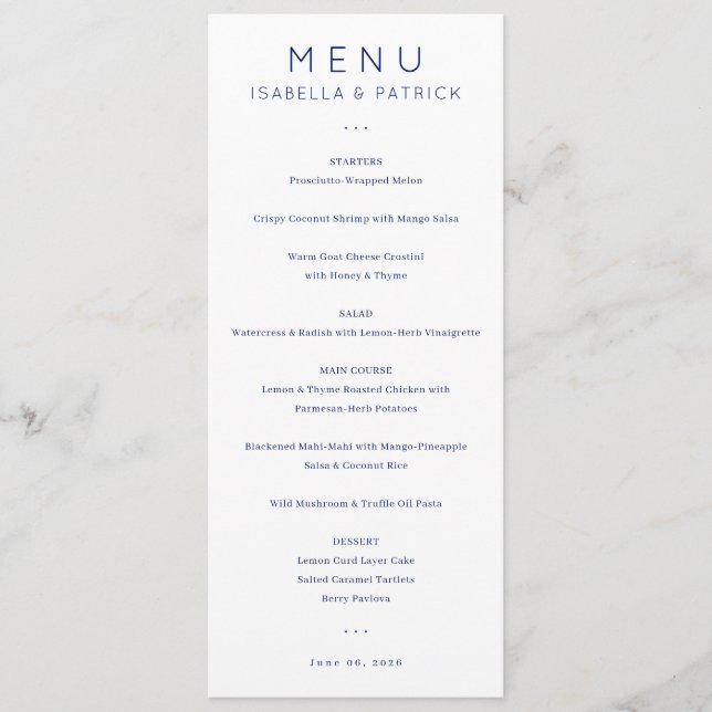 Elegant Wedding Menu for Isabella & Patrick (Frente)