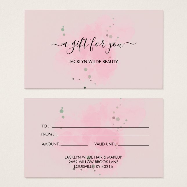 Elegant white and black beauty salon gift card (Frente & Verso)
