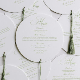 Elegant White and Green Wedding Menu Circle Card