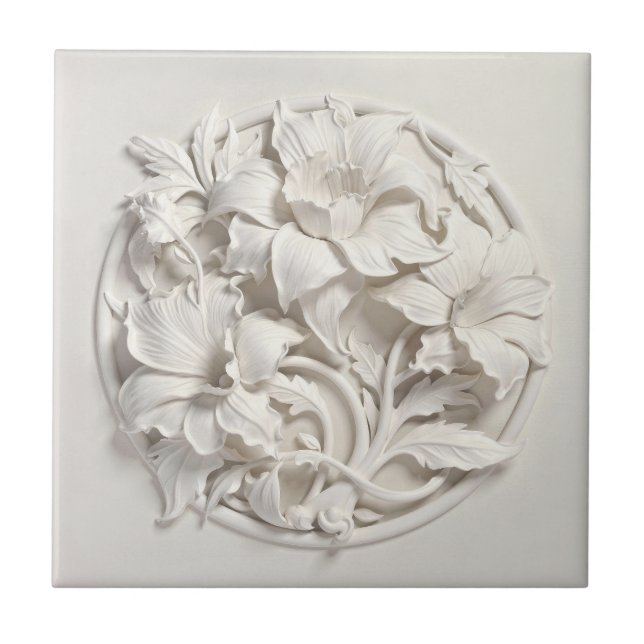 Elegant White Faux Relief Flowers (Frente)