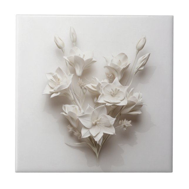 Elegant White Faux Relief Flowers (Frente)