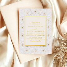 Elegant White Floral Ivory Gold Border Wedding