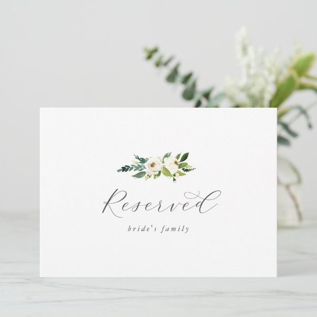 Elegant White Floral Reserved Sign (Em pé/Frente)