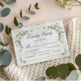 Elegant White Floral Wedding RSVP Card Greenery