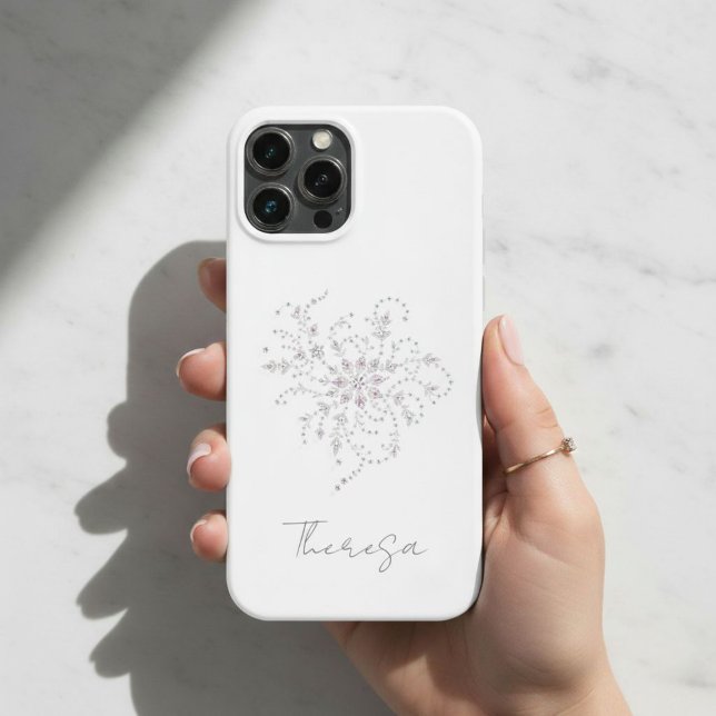 Elegant White Glitter Phone Case with Custom Name  (Criador carregado)