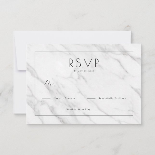 Elegant White Marble RSVP (Frente)