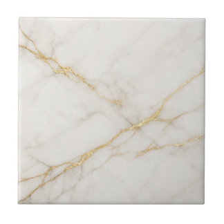 Elegant White Marble with Gold Veins Ceramic Tile