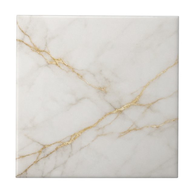 Elegant White Marble with Gold Veins Ceramic Tile (Frente)