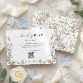 Elegant Wildflower Wedding QR Code RSVP Card