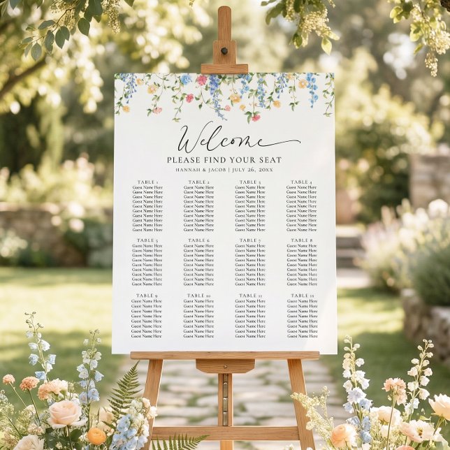 Elegant Wildflower Wedding Seating Chart Poster (Criador carregado)