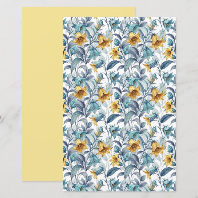 Elegant Yellow and Blue Garden Flowers (Frente/Verso)